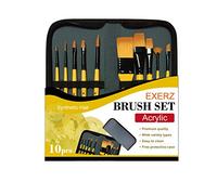 EXERZ 10 pc Artiste Set de pinceaux synthétique Poils pour Acrylique | synthétique poils tips dans zip voyage coffret suitable avec gouache face couleurs et loisirs créatifs projets