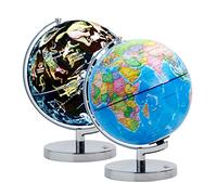 Exerz 23cm Globe Lumineux - Carte en Français- Globe Terrestre Support en Métal - Carte Politique (Jour) - Etoiles et Constellations (Nuit) - Lampe LED sans câble - Amusant et éducatif
