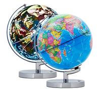 Exerz 23cm Globe Lumineux - Carte italienne - Globe Terrestre Support en Métal - Carte Politique (Jour) - Etoiles et Constellations (Nuit) - Lampe LED sans câble - Amusant et éducatif