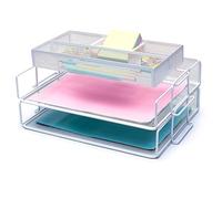 EXERZ Couche De 2 Trieurs De Papier À Mailles Câblées/Organisateur De Bureau avec Diviseur Supplémentaire/Support De Mémo sur Le Dessus - Bureau, École, Étude Multifonctionnelle (Blanc)