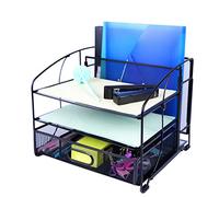 EXERZ Fournitures De Bureau Organisateur De Bureau en Maille 3 Plateaux, Avec Tiroir Coulissant Et Support De Fichier Suspendu/Classeur à Sections Verticales (Noir Nouveau)