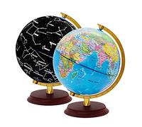 EXERZ Globe Terrestre Lumineux 20 cm avec Support Bois - Carte Politique en Anglais (English Map) & Constellations LED - Globe Éducatif & Décoration Bureau Maison Cadeau