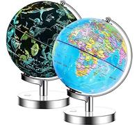 EXERZ Globe Terrestre Lumineux 23 cm avec Support Métal - Carte Politique en Anglais (English Map) & Constellations LED - Globe Éducatif & Décoration Bureau Maison - Fonctionne sur Piles