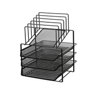 EXERZ Grilles métalliques à 3 couches avec 5 diviseurs. classeur de papier/organisateur multifonctionnel de bureau. porte-documents pour le bureau, l'école, l'étude, les œuvres d'art - EX2428 Noir