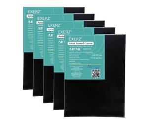 Exerz Lot de 5 toiles encadrées noires de 24x30cm - 1,7 cm - Toile pré-tendue - 100% coton - Peinture acrylique - Peinture à