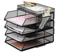 EXERZ Lot de 6bacs à papier comprenant 4trieurs empilables 1plateau supérieur 1panier latéral-Organiseur de bureau en maille