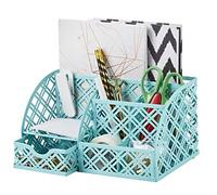 EXERZ maille organiseur de bureau 7 compartiments métal porte stylos bureau | Space Saving métal bureau rangement avec Pull Out tiroir pour stylos Notes Clips et Small Accessories