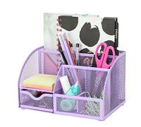 EXERZ métal maille organiseur de bureau 7 compartiments avec tiroir violet | Compact Stationery pot avec Multi Size sections pour Neat étude Work et maison rangement Needs