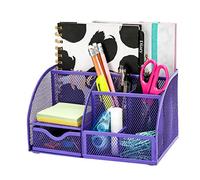 EXERZ métal maille organiseur de bureau 7 compartiments tiroir Tidy pot | Compact métal Stationery rangement avec Sliding tiroir pour maison bureau étude et loisirs créatifs Spaces
