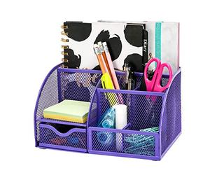 EXERZ métal maille organiseur de bureau 7 compartiments tiroir Tidy pot | Compact métal Stationery rangement avec Sliding tiroir pour maison bureau étude et loisirs créatifs Spaces