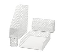 Exerz Organisateur de Bureau 4 pièces/Bureau de classement en métal: bac à Lettres A4 x 1, Porte-revues A4 / Porte-Documents Vertical x 1, trieuse à Lettres x1, Porte-Stylo x 1 (Blanc)