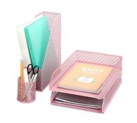 Exerz Organisateur de Bureau 4 pièces/Fournisseurs de Bureau/Accessoires de classement - Bac à Lettres/Classeur x 2, Porte-revues x 1, Porte-Stylo x 1 (Rose Clair)