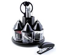 EXERZ Organisateur de Bureau Rotatif, Ranger de stylo, avec 5 boîtes accessoires - Rempli avec des ciseaux de sécurité, Règle, Gomme, Trombones (Noir)
