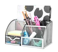 EXERZ organiseur de bureau 7 compartiments maille porte stylos pot argent | Compact métal maille rangement pour stylos Notes papier Clips Stationery Makeup bureau maison et étude Desks