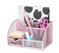 EXERZ organiseur de bureau 7 compartiments métal maille porte stylos pot | doux couleur bureau rangement pour Notes Clips Scissors Rulers loisirs créatifs outils Makeup étude et maison usage