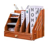 EXERZ Organiseur de bureau avec tiroir en bois - Trieur de papier, 3 couches, rangement de fichiers, peut contenir des papiers A4 remplissage de lettres et support, bureau et maison (bois)