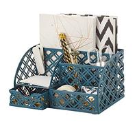 EXERZ organiseur de bureau métal maille pot 7 compartiments tiroir Aegean | Compact rangement pour stylos Notes Clips Makeup et Small Essentials sur maison bureau étude et loisirs créatifs Desks