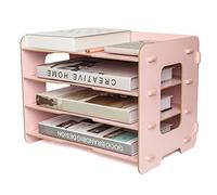 EXERZ Organiseur De Fichiers En Bois 4 Niveaux Pour Rangement De Bureau, Fournitures, Devoirs D'étudiant, Travail Scolaire, Cahier, Lettres Et Magazines, Stationnaire, Décoration Bricolage (Rose)