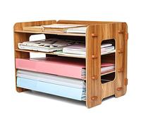 EXERZ Organiseur De Fichiers En Bois 4 Niveaux Pour Rangement De Bureau, Fournitures, Devoirs D'étudiant, Travail Scolaire, Cahier, Lettres Et Magazines, Stationnaire, Décoration Bricolage (Bois)