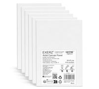 Exerz Panneaux de Toile 10x15cm 6pcs, 3mm Cartons Entoilés en Toile 100% Coton, 280 g/m², Blancs, Triple Apprêt Sans Acide, Grain Moyen - Huile, Gouache et Acrylique