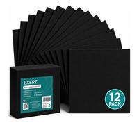 Exerz Panneaux de Toile Noirs 20x20cm 12pcs, 3 mm d’Épaisseur, 280 g/m², 100% Coton, Vierge, Triple Apprêt, Sans Acide, Grain Moyen, Huile et Acrylique