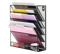 EXERZ Porte-Revues Bureau 5 étages, Présentoirs Muraux A4, 5 Compartiments Métal Mural Porte Documents - 5 Niveaux Organiseur de Fichiers, Noir