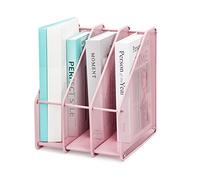 EXERZ Porte-Revues de Bureau - Organisateur en Métal à Trois Compartiments pour Magazines, Cahiers et Dossiers - Range-Revues et Boîte de Rangement Moderne - Rose clair