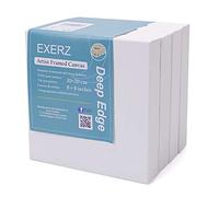 EXERZ Toiles Encadrées Bord Profond Lot de 4, 20x20CM 380GSM/ 100% Coton Pré-Étiré/Vierge/Triple Apprêt/Sans Acide/Grain Moyen/ 3,8CM D'épaisseur/Peinture Acrylique, À L'huile (20x20cm - 4pcs)