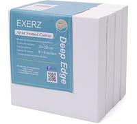EXERZ Toiles Encadrées Bord Profond Lot de 4 (20x20cm), 380GSM, 100% Coton, Triple Apprêt, Peinture Acrylique/Huile