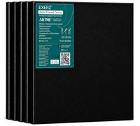 Exerz Toiles Pré-Étirées Noires 24x30cm (Lot de 5) - 100% Coton 280 g/m², Châssis 1,7 cm - Triple Apprêt Sans Acide, Grain Moyen, pour Peinture Acrylique et à l'Huile