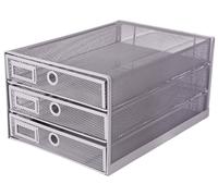 Exerz Trieur de documents en métal avec 3 tiroirs, format A4, pour le bureau : rangement de dossiers, classeurs, organisateur de bureau multifonction (argent)