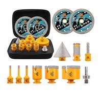 EXFEIN Foret Diamant Carrelage Kit - 12 pièces 6/6/8/25/35/50/68mm+10mm Mèches à doigts+50mm Mèches Chanfrein Biseautées+Adaptateur + 2pcs 125mm Disque diamant pour Porcelaine Carrelage Marbre Granit