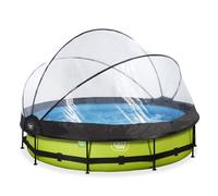 EXIT Toys Piscine avec Dôme Ronde Ø 360 x 76 cm avec Pompe Filtrante et Bâche - Piscine Hors Sol pour Enfants - Cadre en Acier - TÜV CE en 16582 - Lime Pool - Vert
