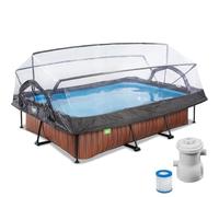 EXIT Piscine en Bois 300x200x65cm avec Pompe filtrante et auvent - Marron