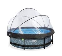EXIT Toys Piscine Hors Sol Ronde ø 300 x 76 cm avec Dôme-Bâche et Pompe Filtrante - pour Enfants Dès 6 Ans - Cadre en Acier - TÜV, CE, en 16582 - Stone - Stone Pool - Gris
