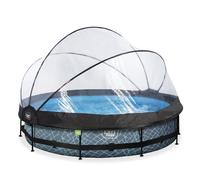 EXIT Toys Piscine avec Dôme Ronde Ø 360 x 76 cm avec Pompe Filtrante et Bâche - Piscine Hors Sol pour Enfants - Cadre en Acier - TÜV CE en 16582 - Stone Pool - Gris