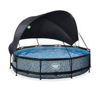 EXIT Toys Piscine Hors Sol Ronde ø 360 x 76 cm avec Voile d’Ombrage et Pompe Filtrante - Piscine Tubulaire pour Enfants et Familles - TÜV CE en 16582 - Stone - Stone Pool - Gris