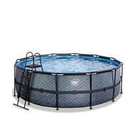 EXIT Stone Piscine Tubulaire ø427 - Piscine Hors Sol - avec Pompe de Filtration - Rond - Gris