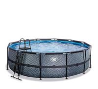 EXIT Stone Piscine Tubulaire ø488 - Piscine Hors Sol - avec Pompe de Filtration - Rond - Gris