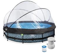 EXIT Toys Piscine avec Dôme Ronde Ø 360 x 76 cm avec Pompe Filtrante et Bâche - Piscine Hors Sol pour Enfants - Cadre en Acier - TÜV CE en 16582 - Stone - Gris