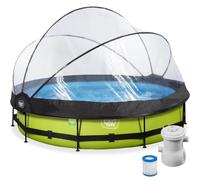 EXIT Toys Piscine avec Dôme Ronde Ø 360 x 76 cm avec Pompe Filtrante et Bâche - Piscine Hors Sol pour Enfants - Cadre en Acier - TÜV CE en 16582 - Lime Pool - Vert