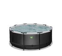 EXIT TOYS Piscine Black Leather - ø360x122cm - Grande Piscine Ronde en Pierre avec Pompe à Sable - Piscine Extra Profonde - Cadre Solide - Échelle de Piscine Incluse - Design Unique - Noir