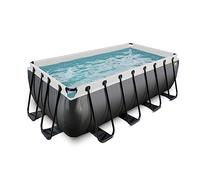 EXIT TOYS Piscine Black Leather - 400x200x122cm - Grande Piscine à Cadre rectangulaire avec Pompe à Filtre à Cartouche - Piscine Extra Profonde - Cadre Solide - Comprend échelle de Piscine - Noir