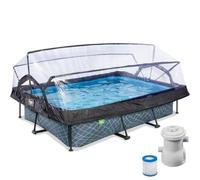 EXIT TOYS Piscine Hors Sol Rectangulaire 300 x 200 x 65 cm avec Pompe Filtrante - avec Bâche Multifonctionnelle - Piscine Tubulaire à Cadre Acier - Certifiée TÜV CE en 16582 - Stone Pool - Gris