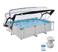 EXIT Toys Piscine Hors Sol Rectangulaire 300 x 200 x 65 cm avec Pompe Filtrante - avec Bâche Multifonctionnelle - Piscine Tubulaire à Cadre Acier - Certifiée TÜV CE en 16582 - Soft Grey Pool - Gris