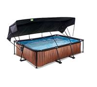 EXIT Toys Piscine Hors Sol Rectangulaire 300 x 200 x 65 cm avec Voile d'Ombrage - Piscine Tubulaire avec Pompe Filtrante - pour Enfant et Jardin - TÜV CE en 16582 - Wood - Marron