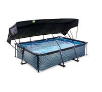 EXIT Toys Piscine Hors Sol Rectangulaire 300 x 200 x 65 cm avec Voile d'Ombrage - Piscine Tubulaire avec Pompe Filtrante - pour Enfant et Jardin - TÜV CE en 16582 - Stone - Gris