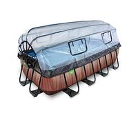 EXIT Toys Piscine Hors Sol Rectangulaire 400 x 200 cm avec Pompe à Sable - Piscine Tubulaire pour Jardin - Couverture avec Fenêtres - TÜV CE en 16582 - Wood Pool - Marron