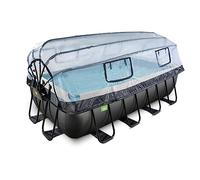 EXIT Toys Piscine Hors Sol Rectangulaire 400 x 200 x 100 cm avec Pompe à Chaleur - Piscine Tubulaire avec Dôme, Pompe à Filtre à Sable et Échelle - TÜV, CE, en 16582 - Black Leather - Noir