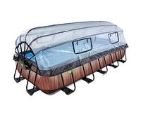 EXIT Toys Piscine Hors Sol Rectangulaire 540 x 250 x 100 cm avec Dôme et Pompe à Sable - Piscine Tubulaire pour Famille - Cadre en Acier - TÜV CE en 16582 - Wood Pool - Marron